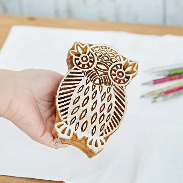Owl Design Carved Wooden Block