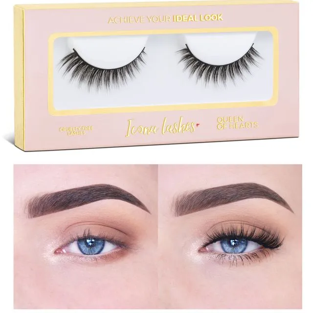 Icona Lashes Premium Quality False Eyelashes | Queen of Hearts | Glamorous With Volume | Natural Look and Feel | Reusable | 100% Handmade & Cruelty-Free
