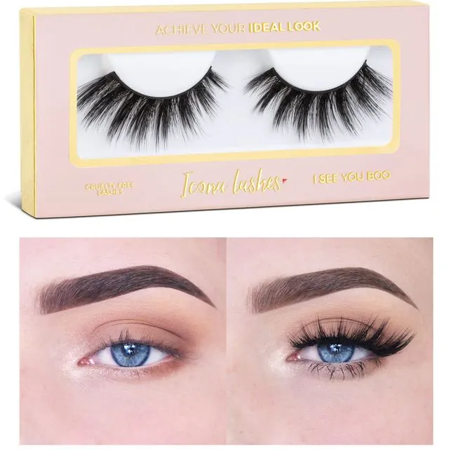 Icona Lashes Premium Quality False Eyelashes | I See You Boo | Sexy & Bold | Natural Look and Feel | Reusable | 100% Handmade & Cruelty-Free