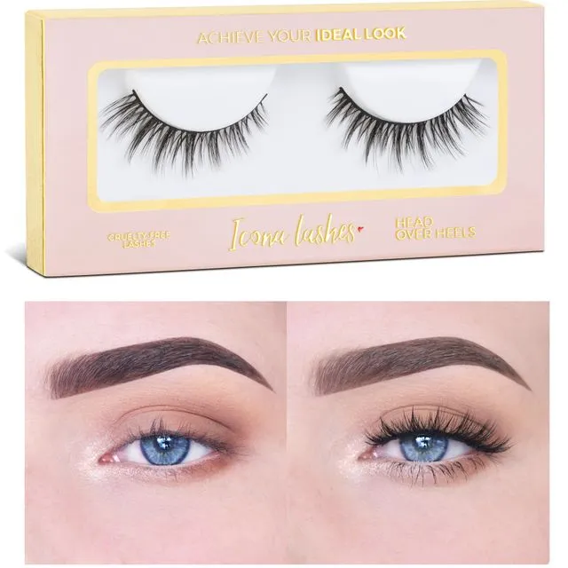 Icona Lashes Premium Quality False Eyelashes | Head Over Heels | Wispy and Flared | Natural Look and Feel | Reusable | 100% Handmade & Cruelty-Free