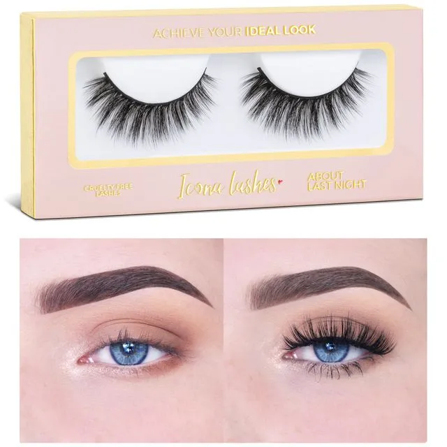 Icona Lashes Premium Quality False Eyelashes | About Last Night | Full & Luxurious | Natural Look and Feel | Reusable | 100% Handmade & Cruelty-Free