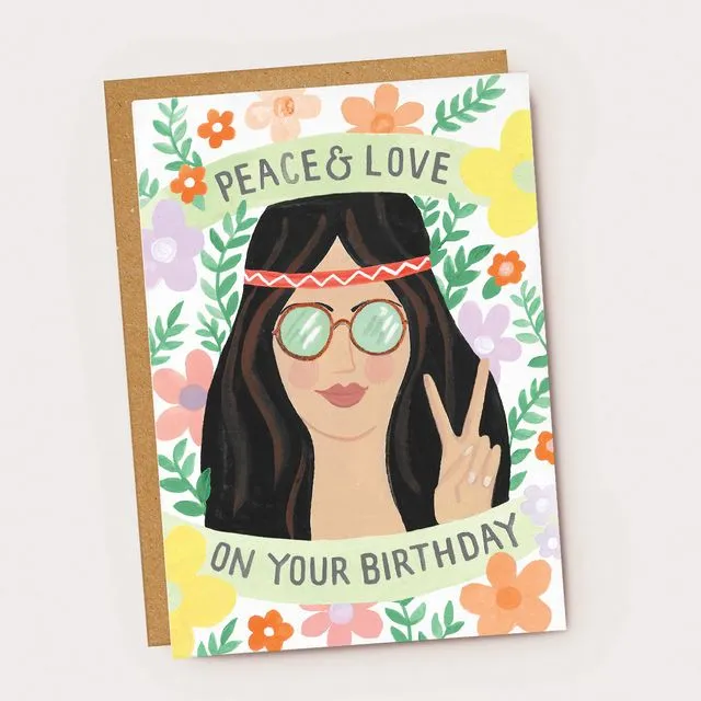 Peace & Love Hippy Birthday Card