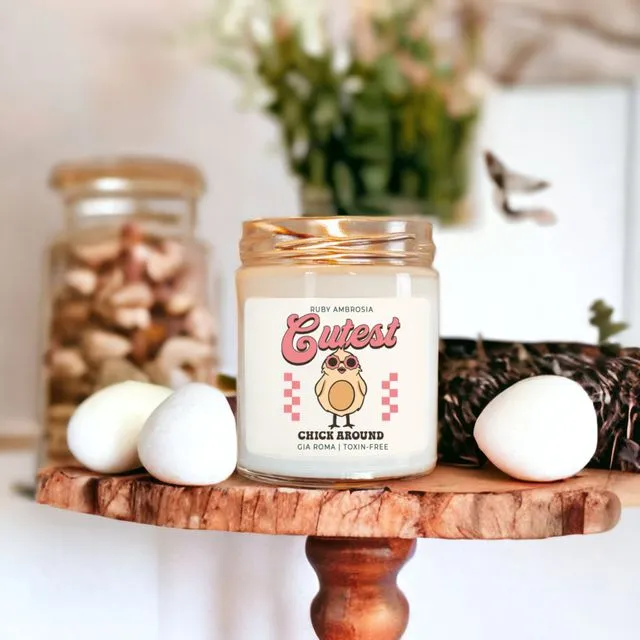 Retro Candle Gifts, Easter Gifts for Adults, Cutest Chick Around, Soy Scented Spring Candle Glass Jars