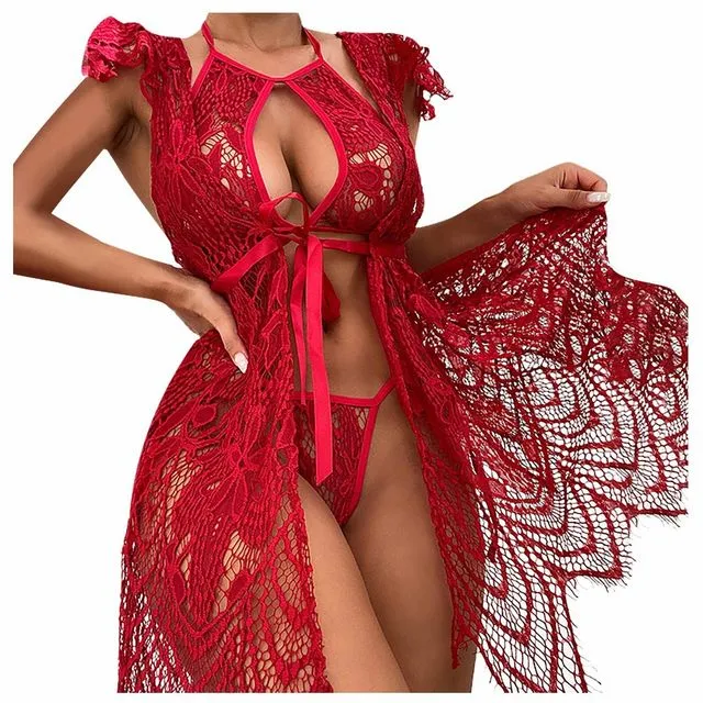 Red French Lace Cutout Nightgown