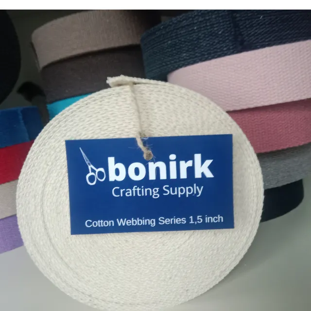 Bonirk-10 Yards-Heavy Cotton Narrow Webbing 1.5 Inch - Natural Colour For Bag Handles, Belt Sewing, Apron Craft Ribbon Trim- 0,082 in, Continuous Fabric