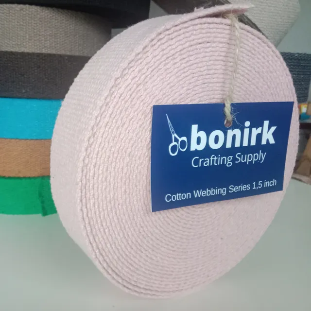 Bonirk-50 Yards-Heavy Cotton Narrow Webbing 1.5 Inch Cotton Candy Colour For Bag Handles, Belt Sewing, Apron Craft Ribbon Trim- 0,082 in, Continuous