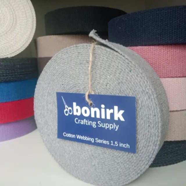 Bonirk-50 Yards-Heavy Cotton Narrow Webbing 1.5 Inch - Gray Colour For Bag Handles, Belt Sewing, Apron Craft Ribbon Trim- 0,082 in, Continuous