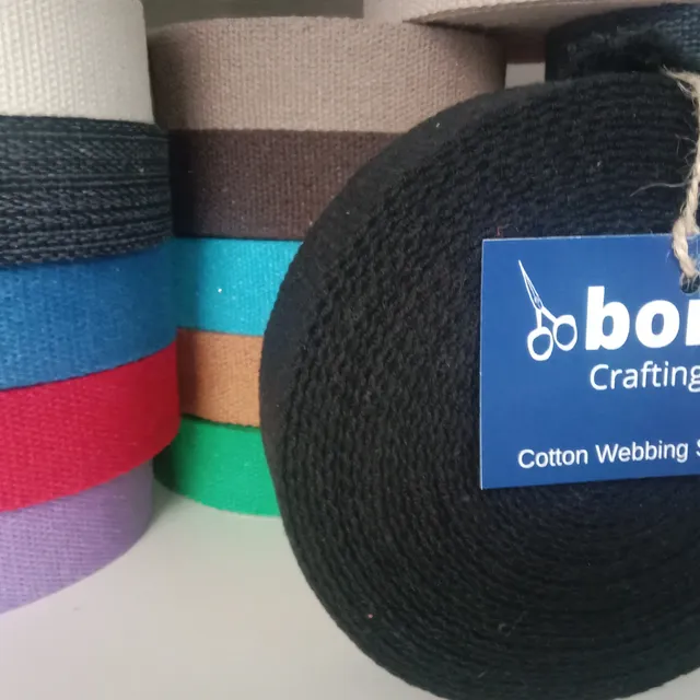 Bonirk-10 Yards-Heavy Cotton Narrow Webbing 1.5 Inch - Black For Bag Handles, Belt Sewing, Apron Craft Ribbon Trim- 0,082 in, Continuous