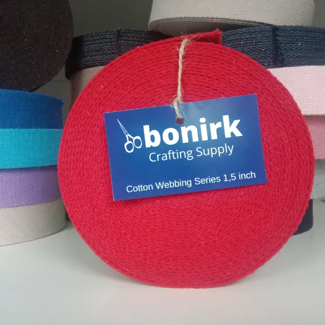 Bonirk-10 Yards-Heavy Cotton Narrow Webbing 1.5 Inch - Red For Bag Handles, Belt Sewing, Apron Craft Ribbon Trim- 0,082 in, Continuous