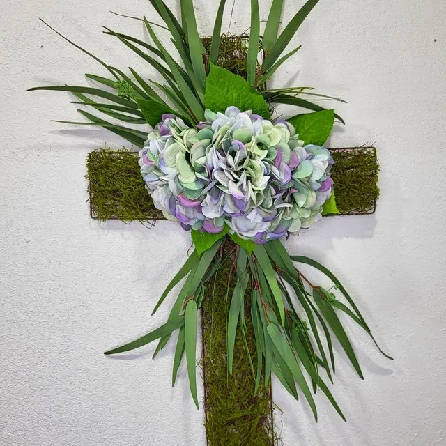 Real touch Eucalyptus and Hydrangea Cross