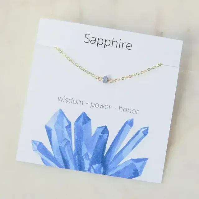 Sapphire Blue Natural Stone Pendant Necklace on Card - September