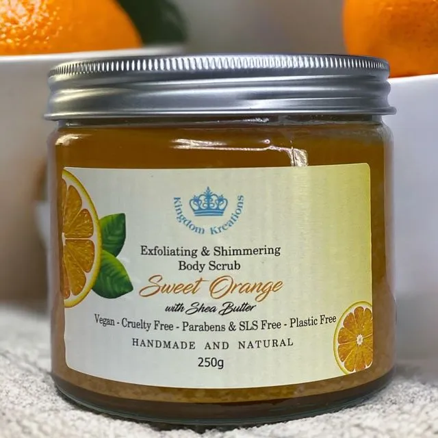 Body Scrub - Sweet Orange with Shea Butter - Shimmering and Exfoliating 250g