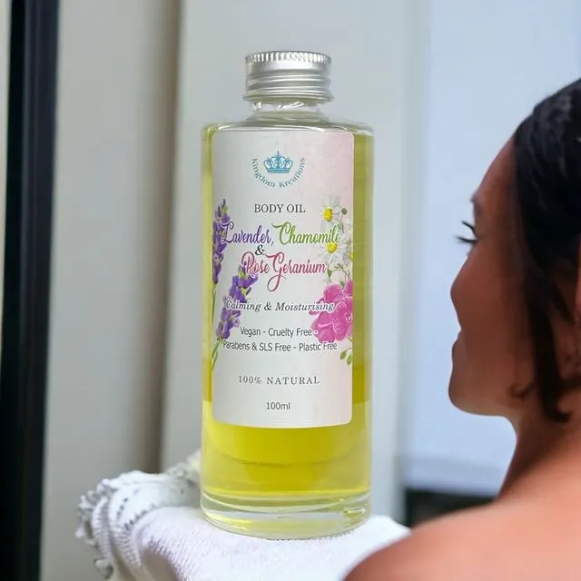 Bath/Massage Body Oil Lavender, Chamomile & Rose Geranium - 100ml