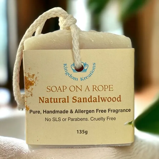 Handmade Soap on a Rope Sandalwood - Allergen Free Fragrance - 135g