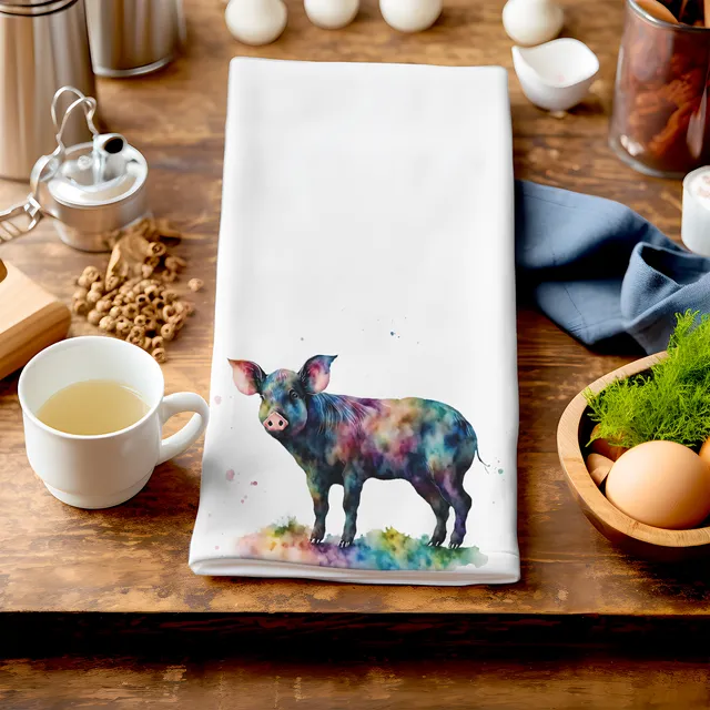 Rainbow Pig - Unique Art Tea Towel