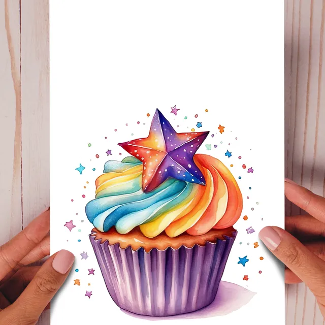 Rainbow Star Cupcake card
