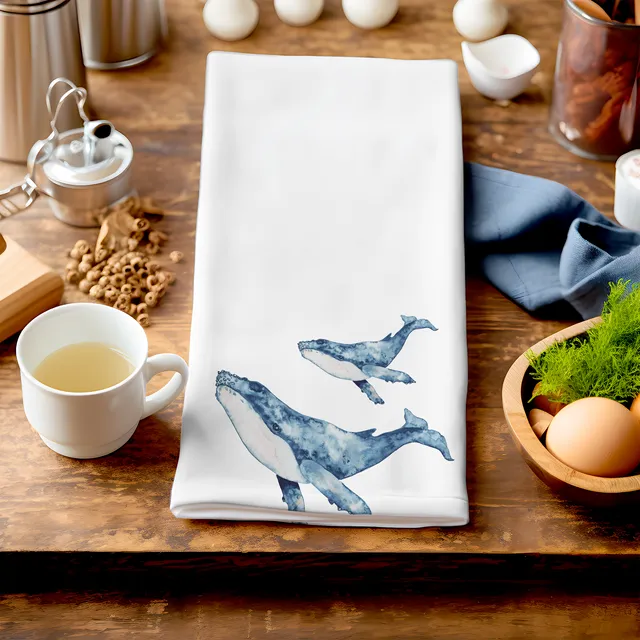 Whale Coupling - Unique Art Tea Towel
