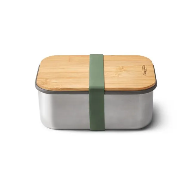 Lunch Box - Stainless Steel Airtight Sandwich Box with Bamboo Lid and Compartment 1.25L - Olive (Pack of 4)