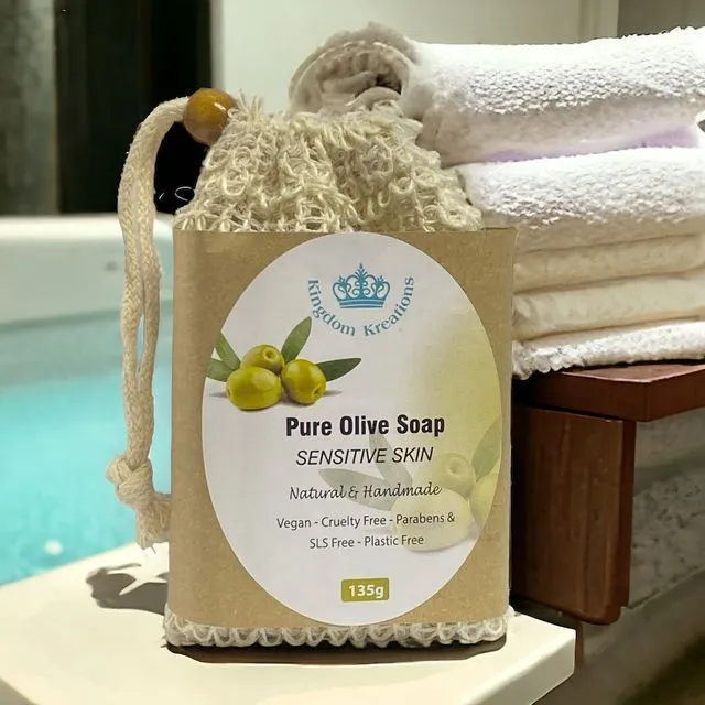 Handmade Pure Olive Soap for Sensitive Skin in a Soap Bag- 135g