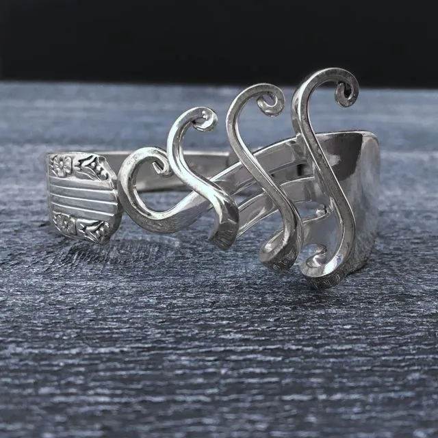 Artistic Silver Fork Bracelet with Sculptural Bent Tines