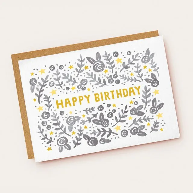 Grey Roses Birthday Card
