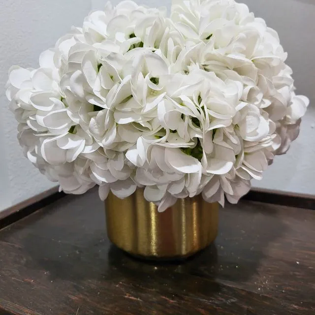 Real Touch White Hydrangeas Arrangement in Gold Vase