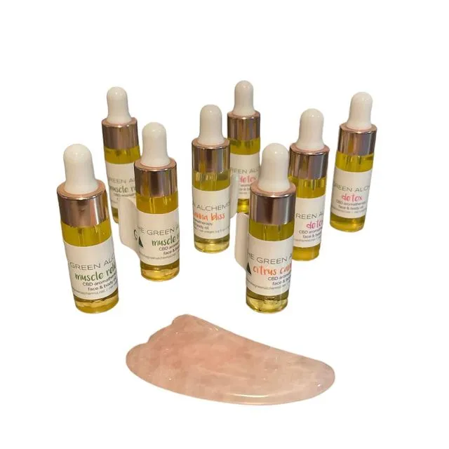 0.50 oz Muscle Relief Blend Gua Sha CBD Face and Body Oil Gift Set Cs Qty 6