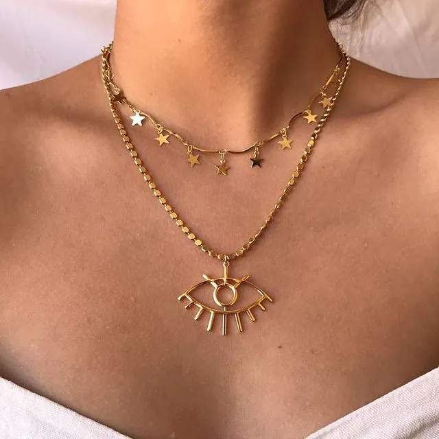 Retro simple star clavicle chain multi-layer necklace
