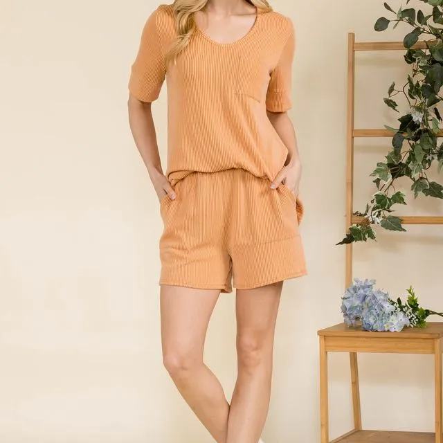Apricot urban rib loungewear set -Top and Short -Pack of S-M-L-XL (1-2-2-1) -CTP43628C
