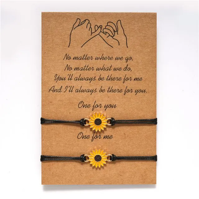 Sunflower Wax Thread Braided Bracelet Friendship Card Bracelet