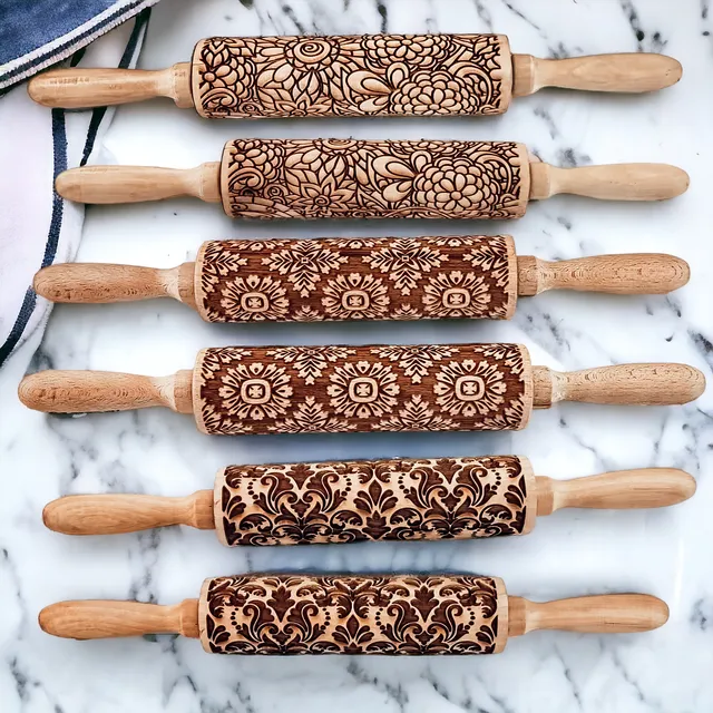 Rolling Pins for Cookies, Spring Baking, Floral Embossed Pin
