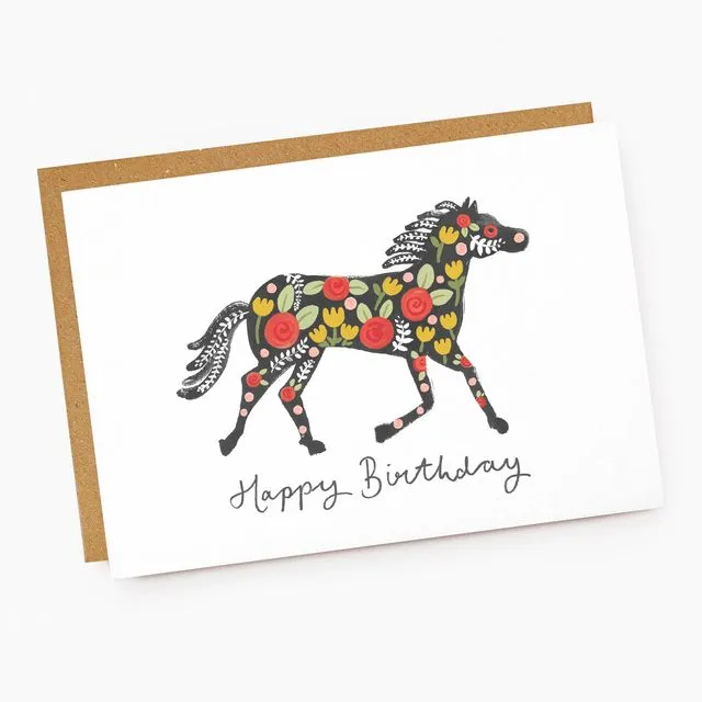 Folk Floral Horse Birthday Card