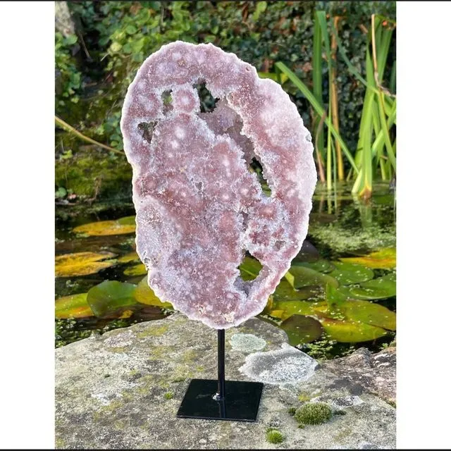 Pink amethyst on a fixed stand statement piece