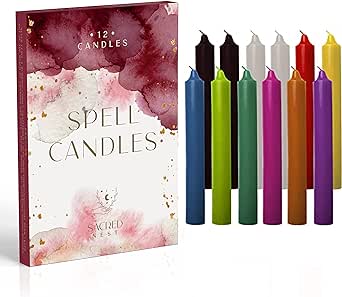 Sacred Nest Magic Spell Candles | Set of 12 Coloured Candles & Guide to Candle Magic Spell Book | Perfect Witch Gifts | Small Candles for Your Witchcraft Supplies | Wicca Candles