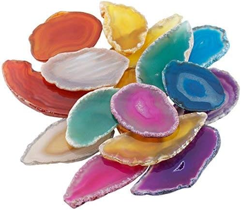 Shanxing Undrilled Assorted Agate Slices Geode Irregular Stone Healing Crystal for Wedding Place Cards Reiki Desk Decor, Set of 10, Each 1.8-3.1inch/45-80mm Long