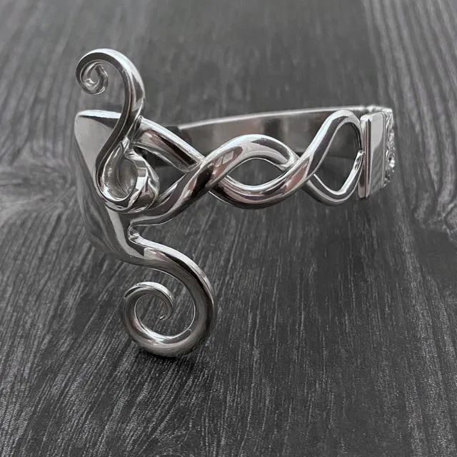 Handmade Artisan Fork Bracelet with Sculptural Bends and Spirals