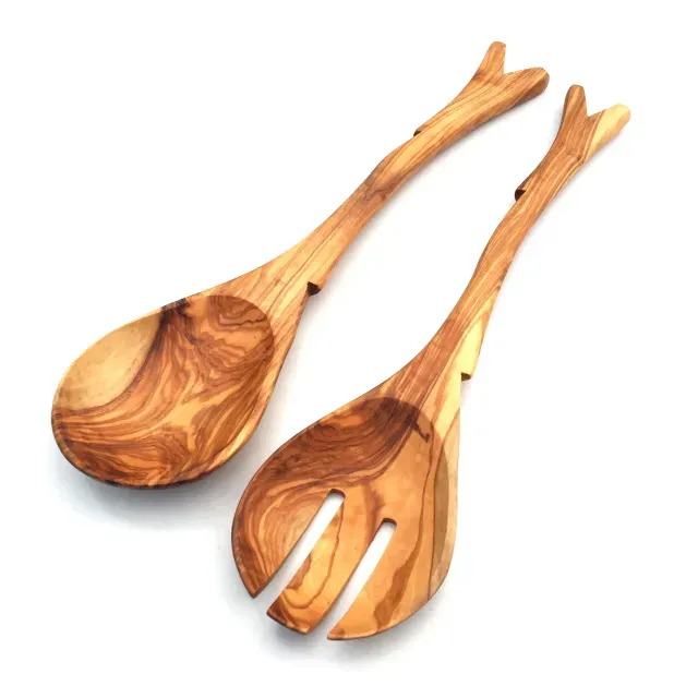 Set of 2 salad cutlery Tanit 32 cm salad spoons made of olive wood