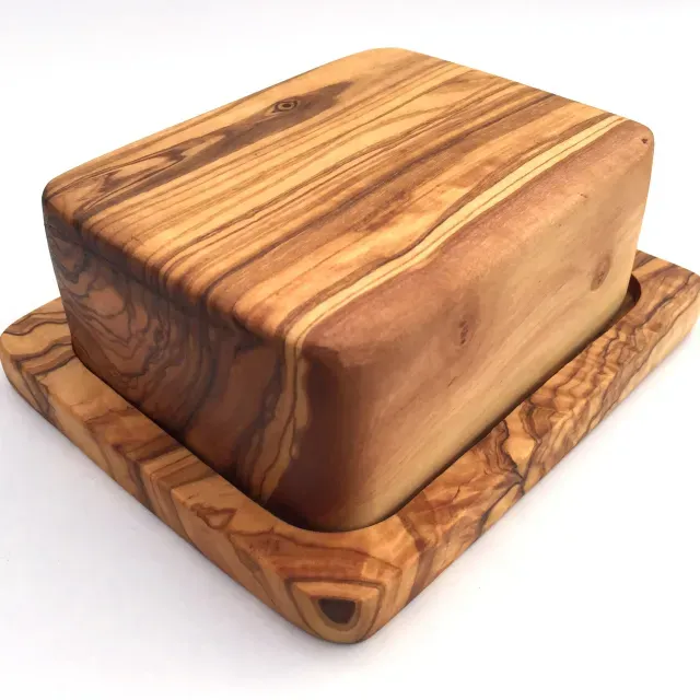 Butter dish for 250g piece of butter made of olive wood