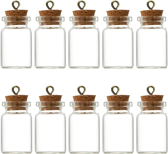 10 PCS Small Glass Bottles with Cork Lids, Mini Glass Bottles with Stoppers Snuff Kit 6ml Empty Spell Jars Miniature Potion Bottles Small Message Bottles Tiny Wishing Bottles for DIY Crafts Decoration