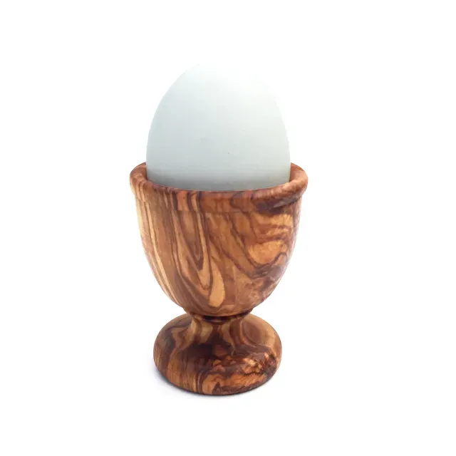 Egg cup on foot made of olive wood