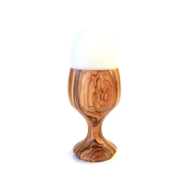 Egg cup on foot made of olive wood