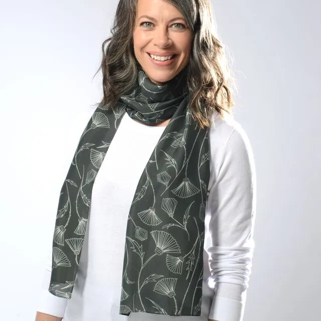 Unique Artist-Designed Silk Scarves for Women - Modern - Contemporary - Exclusive Print Design by Antenna Studio - "Nile Flower Petroleum"'