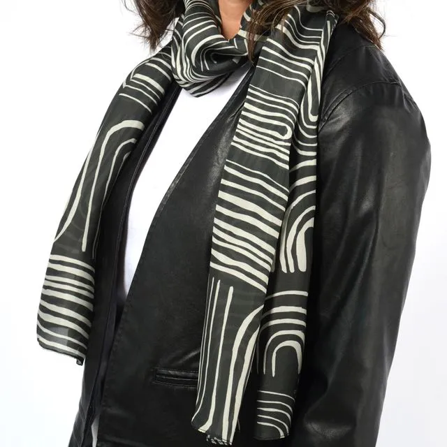 Unique Artist-Designed Silk Scarves for Women - Modern - Contemporary - Exclusive Print Design by Antenna Studio - "Vinyl Black"