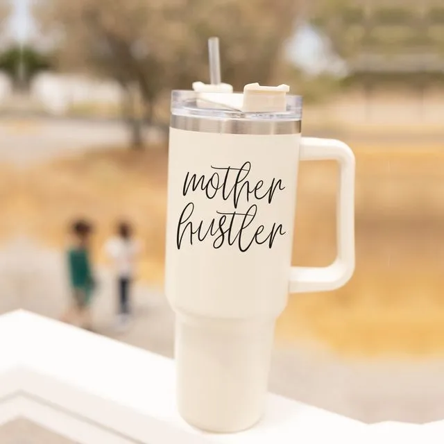 Mom Tumblers 40 oz, Mother Hustler Gift, Travel Mugs w Straw