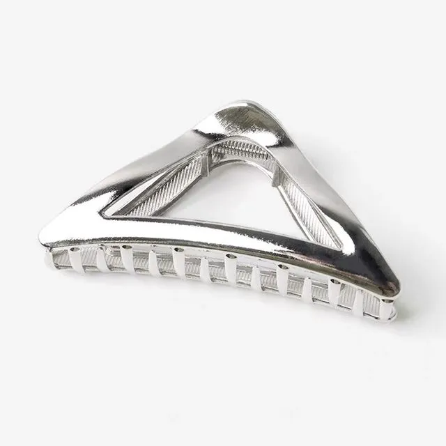 Large Silver Claw Hair Clips with Geometric Designs-Triangle