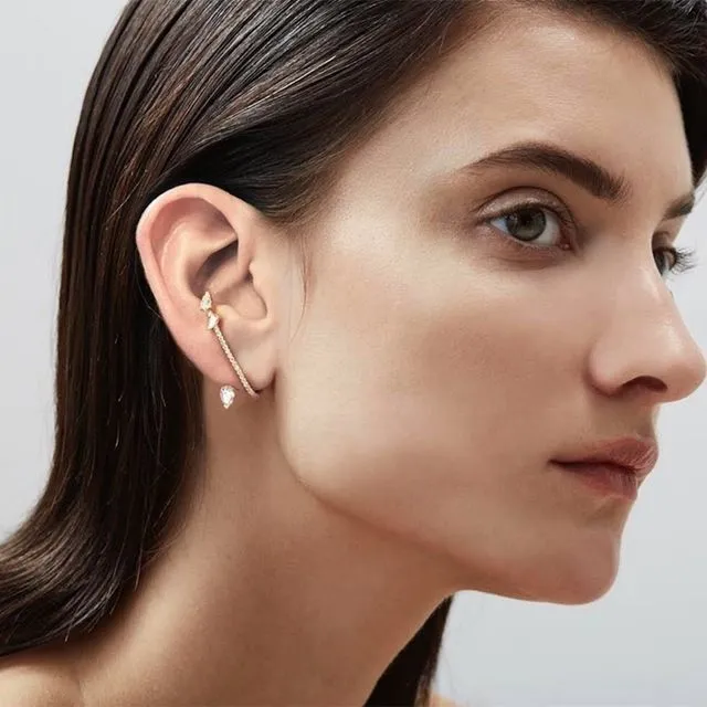 Modern Vintage Unique Sparkling line Ear Cuff-one piece-Left ear