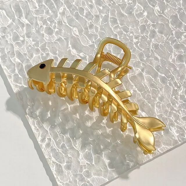 Unique design fishbone large golden claw hair clip
