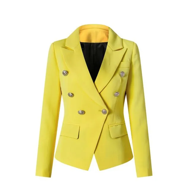 Yellow Double-breasted Slim Fit Blazer
