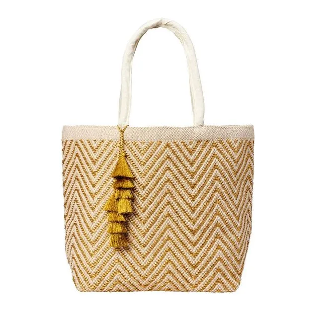 Mykonos Gold Zigzag Tote Bag