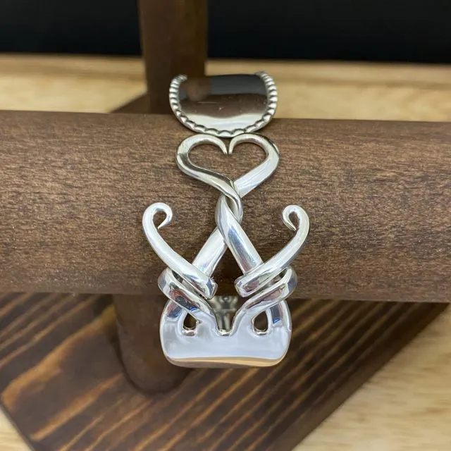 Love's Embrace Silver Fork Flatware Bracelet with Hearts